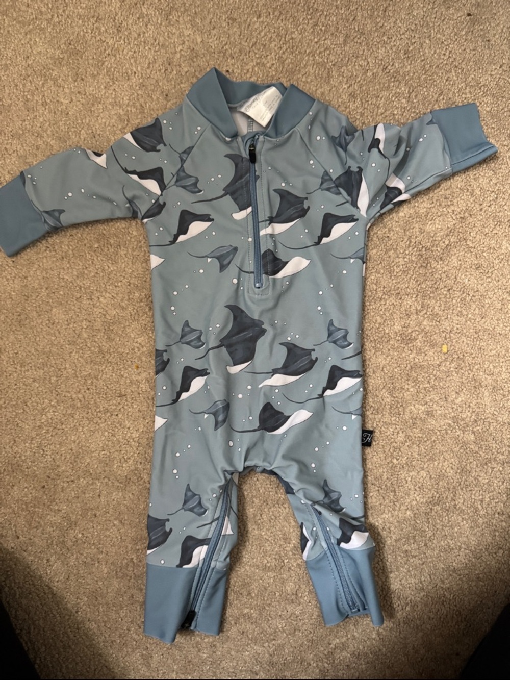 Kids Blue Manta-Ray Print Rashguard One-Piece Swimsuit
